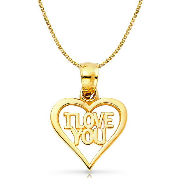 19mm x 25mm 14k Yellow Gold I love you Pendant 